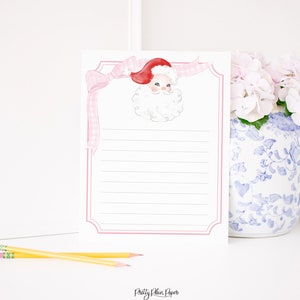 Rosa Vichykaro Brief an den Weihnachtsmann Printable | Weihnachtsmann-Buchstaben-Set | Aquarell Druckbare Schreibwaren für Kinder | Weihnachtswunschliste 2001