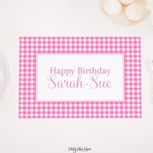 Happy Birthday Bright Pink Gingham Placemat | 12x18 | Printable Download | Bright Pink Gingham Party Placemat | 4000