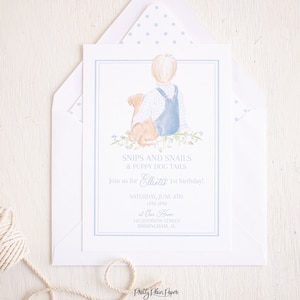 Watercolor Snips and Snails Invitation | Snips and Snails and Puppy Dog Tails Birthday Invitation | Puppy Birthday for Boy | Little Boy 1027