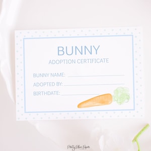 Adopt a Bunny Certificate | Printable Download | Adopt a Bunny Printable Certificates | Blue Bunny Party | Some Bunny is ONE | 1023 1079