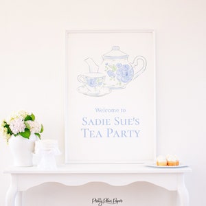 Pretty Tea Party Sign | 24x36 | Watercolor Tea Party Poster | Watercolor Floral Tea Party | Welcome Sign | Flower Tea Pot & Tea Cup | 1068
