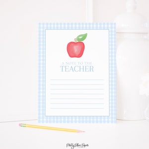 Note d'appréciation des enseignants | Écrire une note manuscrite à l'enseignant | Papeterie imprimable | Papeterie de professeur Vichy rose aquarelle | 1055
