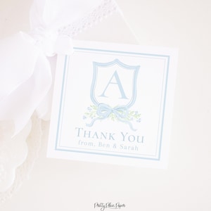 Thank You Tag Printable | 3.5x3.5 | Gift Tag for Nurses, Doctor, Hospital | Watercolor | Blue for Baby Boy | Monogram | Newborn Baby | 20001