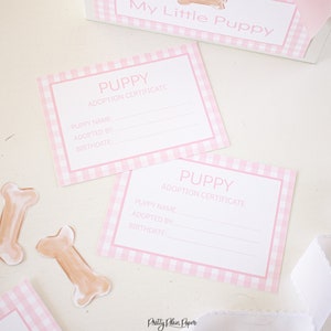 Adopt a Puppy Certificate | Printable Download | 1027 | Adopt a Puppy Printable Certificates | Pink Gingham Puppy Party | Pink Puppy Party