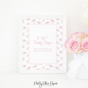 Sinal de festa 8x10 | Imprimível | Rosas aquarela | Impressão floral pequeno de Rosa | Cardápio | Obrigado por ter vindo | Presentes e Cartões | Chuveiro | 5029