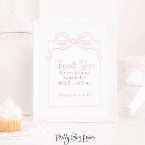 Watercolor Pink Bow Party Sign | 8x10 Printable | Pink Bow Birthday Party or Baby Shower for Baby Girl | 1082 5006