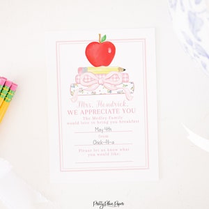 Teacher Appreciation | Breakfast for the Teacher | Printable Download | Coffee or Lunch for Teacher | Self-Editable Download | 1055