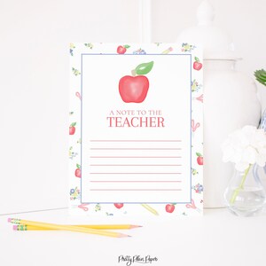 Note d'appréciation des enseignants | Écrire une note manuscrite à l'enseignant | Papeterie imprimable | Papeterie de professeur Vichy rose aquarelle | 1055