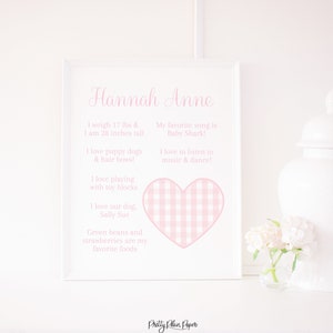 Watercolor Pink Gingham Heart Milestone Board Sign, 16''x20'' | Pink Heart Party Milestone Sign | Pink 1st Birthday Milestone Sign | 1065