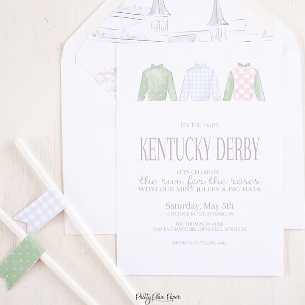 Jockey Silks Horse Racing Birthday Invitation   -  Watercolor Printable Invitation Download 0106 for Kentucky Derby Party