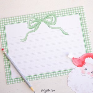 Groene pastel Plaid met strik, stippellijnen aquarel afdrukbaar stationair voor kinderen, brief aan de kerstman of kerstverlanglijst, download 2001