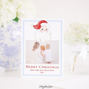 Aquarell Weihnachtsmann Weihnachtskarte mit Foto, digitaler Download | Druckbare Weihnachtskarte | Aquarell Santa Weihnachtskarte | Rot & Blau | 2001