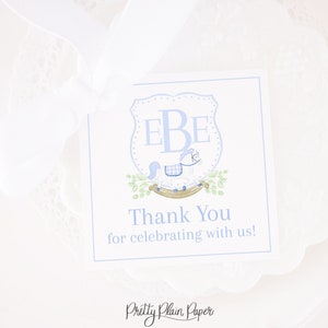 Watercolor Rocking Horse Crest with Monogram Favor Tag or Thank You Tag | 3.5x3.5 Printable | Baby Shower or Birthday | Baby Boy | 20005