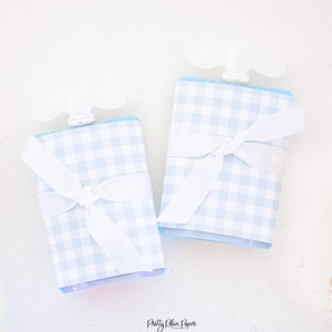 Light Blue Gingham Applesauce Pouch Cover | Printable Download | Watercolor Yogurt Pouch | Applesauce Tag | Birthday School Classroom | 3000