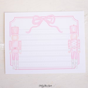 Roze notenkrakers, papier met stippellijnen, aquarel afdrukbaar briefpapier voor kinderen - brief aan de kerstman of kerstverlanglijst, download 2001