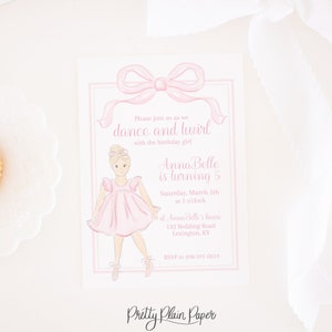 Watercolor Pink Bow and Blonde Ballerina Invitation | 5x7 Printable | Ballet Birthday | Tutu Birthday | Tutu Cute | Twinkle Toes | 1082