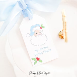 Etiqueta azul de Papai Noel | 2x3,5 para impressão | Etiqueta de Natal em aquarela | Etiqueta de Papai Noel | Da etiqueta do Papai Noel | Tag de presente em azul para menino | Azevinho | 2001
