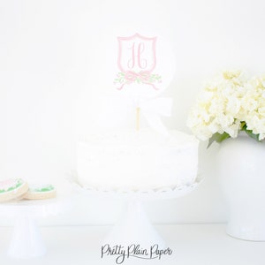 Watercolor Monogram Crest Cake Topper | Printable | Pink Monogram Crest Cake Topper | Birthday | Baby Shower | 5000 5005 10001