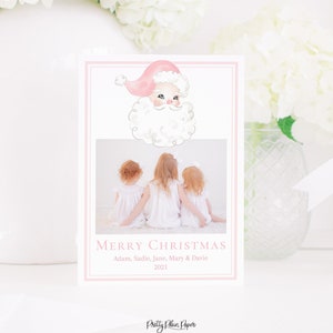 Cartão de Natal do Papai Noel em aquarela com foto, download digital | Cartão de férias para impressão | Cartão de Natal cor-de-rosa de Santa da aguarela | 2001
