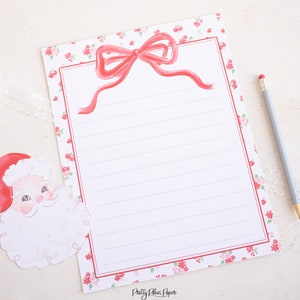 Rot & Grün Blumen mit Schleife, Liniertes Aquarell druckbare stationär für Kinder, Brief an den Weihnachtsmann oder Weihnachten Wunschliste, Download 2001