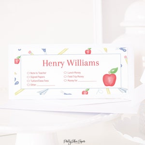 Personalized Envelopes for School | Watercolor Back to School Envelope | School Envelopes for Kids | Printable Download | School Money, 1055