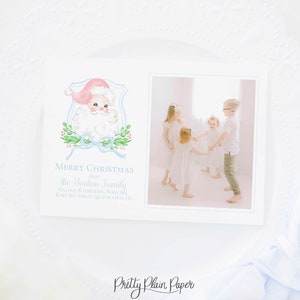 Stemma di Babbo Natale blu e rosa / Stemma di Babbo Natale acquerello con fiocco / Biglietto di Natale con foto / Download digitale / Biglietto di auguri stampabile / 2001