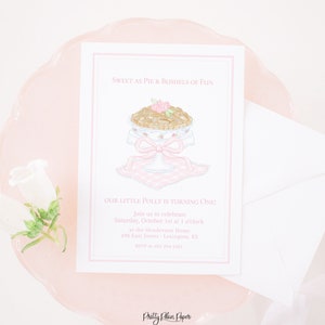 Sweet as Pie Invitation with Pink Gingham and Bow | Printable | Watercolor Pie Theme Birthday | Cutie Pie Baby Shower Invitation  | 5010