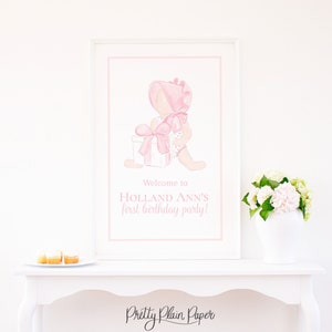 Watercolor Little Girl in Pink Bonnet Welcome Sign | 24''x36'' | Pink Bonnet First Birthday | Bonnets & Bows | 1st Birthday Girl | 5016