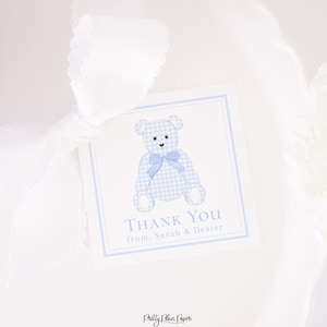 Blue Gingham Teddy Thank You Tag Printable | 5x7 | Gift Tag for Nurses, Doctor, Hospital or Baby Shower | Classic Newborn Baby | 20002