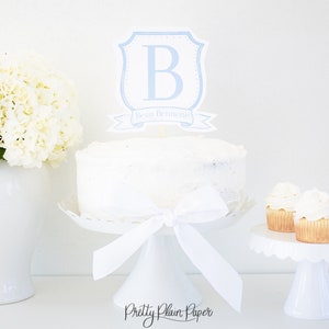 Light Blue Watercolor Monogram Crest Cake Topper | Printable | Light Blue Monogram Crest Cake Topper | Birthday | Baby Shower for Boy | 3000