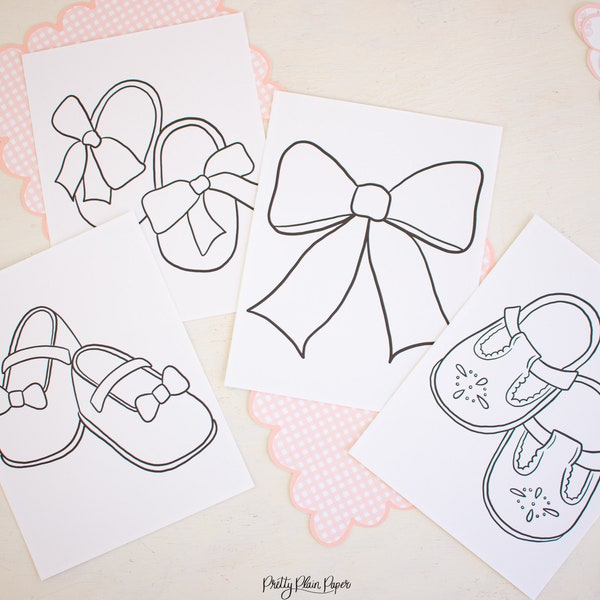 One Two Buckle My Shoe Coloring Pages | Printable Download | Shoe Theme Birthday | Bow Birthday Party or Baby Shower | Mary Jane | 1017 5007