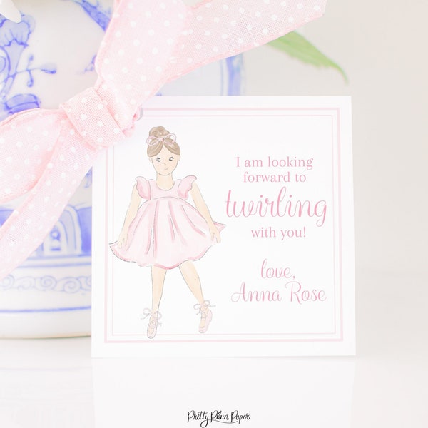 Brunette Ballerina | Ballet Class Treat Tags | Printable | Watercolor 1st Day of Ballet Class Gift Tags | First Day Dance Favor | 1055 1082