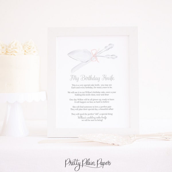 My Special Birthday Cake Knife Printable Sign for First Birthday Party | Printable 8x10 | My Birthday Cake Knife Poem Printable Sign
