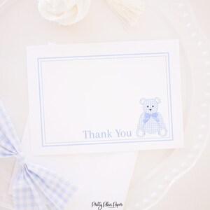 Watercolor Blue Gingham Teddy Bear Thank You Note Card Printable | 5x7 | Nurses, Doctor, Hospital | Baby Shower | Boy | Newborn Baby | 20002