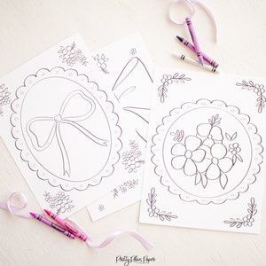 Páginas para colorear de arco / Descarga imprimible / Cumpleaños de tema de arco o Baby Shower / Hojas para colorear / Floral y arco / Tema de primer cumpleaños / 0105