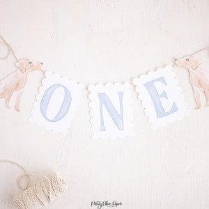 Watercolor 'ONE' Puppy High Chair Banner Printable Download 1027 | Snips and Snails High Chair Banner | Puppy Dog High Chair Banner