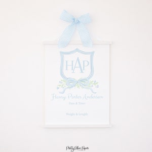 Hospital Door Sign Printable | 16x20 | Watercolor Blue Crest with Monogram & Baby Name | Announcement Crest | Welcome Newborn Stats | 20001