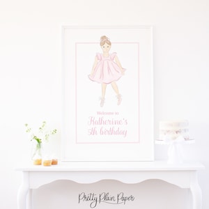 Watercolor Brunette Ballerina Welcome Sign | 24x36 Printable | Ballet Birthday | Tutu Birthday Party | Tutu Cute | Twinkle Toes | 1082