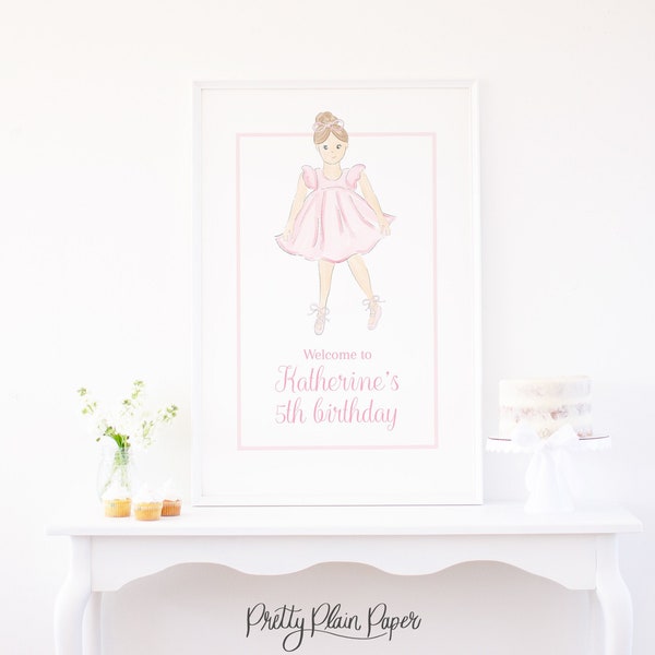 Watercolor Brunette Ballerina Welcome Sign | 24x36 Printable | Ballet Birthday | Tutu Birthday Party | Tutu Cute | Twinkle Toes | 1082
