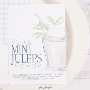 Mint Juleps Invitation  -  Watercolor Printable Invitation Download 0106 for Kentucky Derby Party