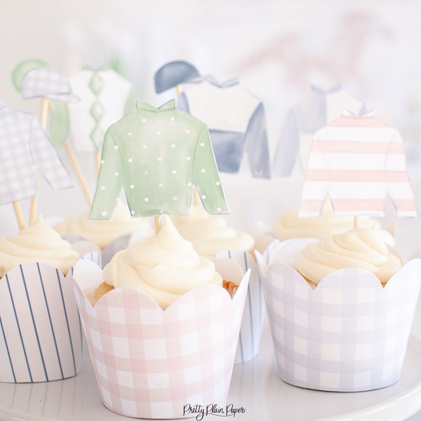 Jockey Soie Aquarelle Cupcake Toppers | Téléchargement imprimable | Soirée à thème Derby aquarelle | Fête d'anniversaire Jockey Silks | Douche de bébé 0106