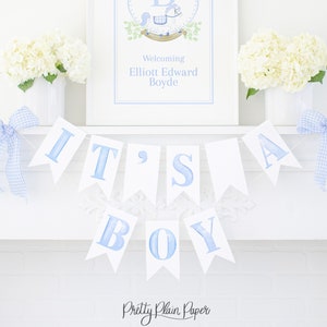 Blue Watercolor 'It's a Boy' Banner | Printable PDF | Watercolor It's a Boy Banner | Baby Boy Blue and White Baby Shower Banner | 2000 20002