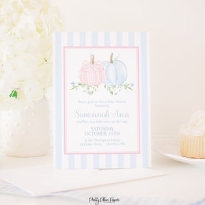 Watercolor Pumpkin Twin Baby Shower Invitation | Boy Girl Twin Fall Birthday | Our Little Pumpkins | Preppy Gender Neutral Theme | 1064