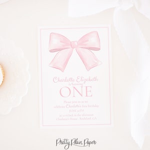 Watercolor Pink Bow First Birthday Invitation | Watercolor Pink Bow Invitation | Pink Bow Party | Blush Bow Invite | 1st | 1017 5007