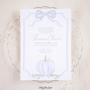 Watercolor Blue Pumpkin Invitation  -  Printable Invitation Instant Download 1016 Little Pumpkin Party for Boy