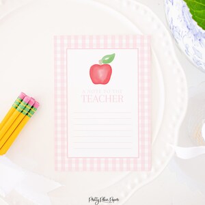 Watercolor Pink Gingham &#39;Note to the Teacher&#39; Printable 5&#39;&#39;x7&#39;&#39; Stationery | Back to School Stationery | Teacher Stationery | Printable 1055