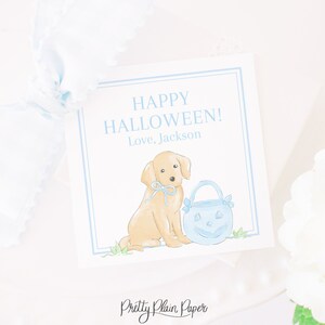 Etichetta di Halloween cucciolo acquerello / 3.5x3.5 stampabile / Etichetta di Halloween acquerello con cane per ragazzo / Bella / Preppy / Grandmillennial 1060
