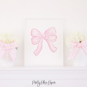 Watercolor Pink Bow Print | 8x10 or 16x20 | Grandmillennial Nursery Artwork | Little Baby Girl Nursery Art | Watercolor Bow Printable
