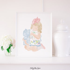 Watercolor Little Girl & Baby Doll Print | 8x10 or 16x20 | Printable Download | Grandmillennial Nursery Artwork | Little Girl's Room | 1077