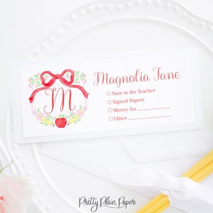 Pink Apple Crest Envelopes for School | 3.5x8.5 Printable | Personalized Back to School Envelopes for Money & Notes to Teacher | 1055 105517